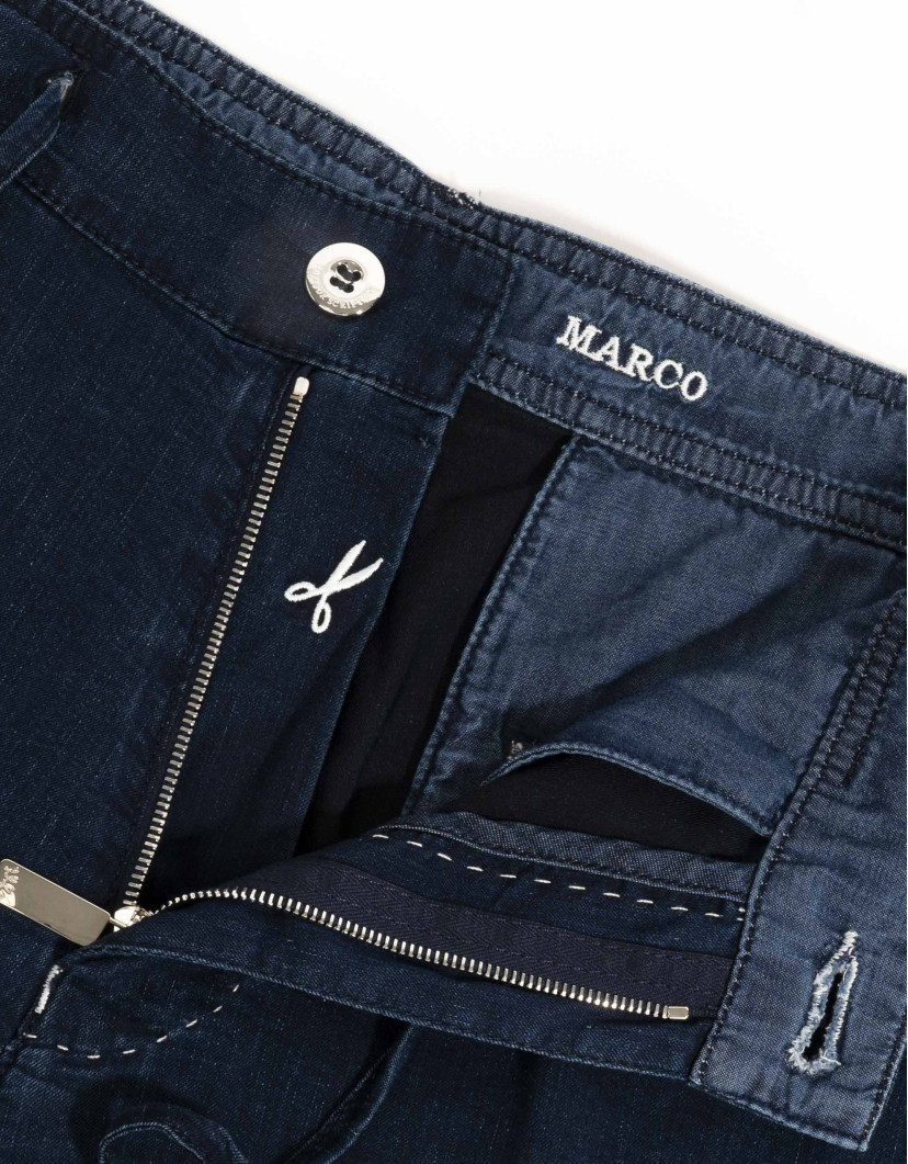 Scissor Scriptor Dark Blue Fine Cotton Denim Chinos image